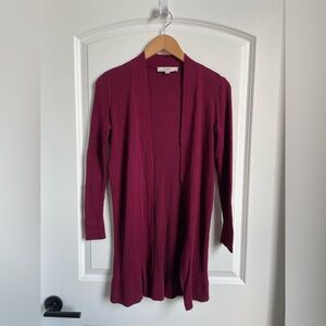 LOFT Burgundy Ribbed Open Cardigan